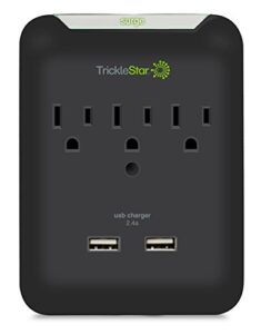 tricklestar ts1207-3 outlet power tap w/usb charging ports, ceramic, fireproof surge protection