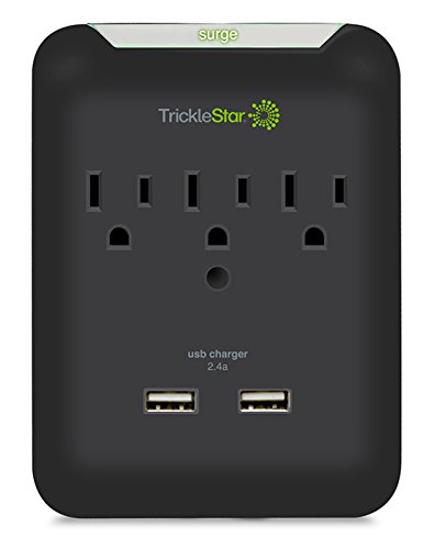 TrickleStar TS1207-3 Outlet Power Tap w/USB Charging Ports, Ceramic, Fireproof Surge Protection