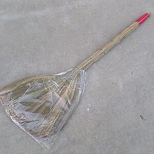 Vietnamese Original Soft Fan Straw Broom with Straw Handle (chổi lúa) 40 inch and a Plastic Handle Broom, 2 Broom