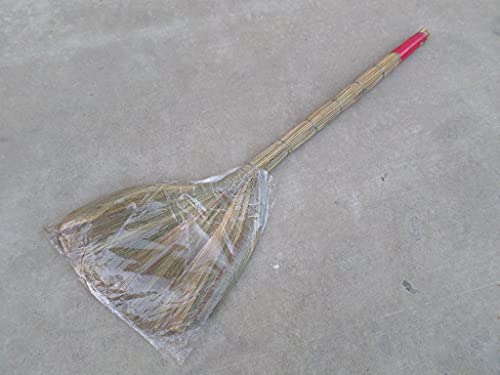 Vietnamese Original Soft Fan Straw Broom with Straw Handle (chổi lúa) 40 inch and a Plastic Handle Broom, 2 Broom