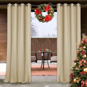 stangh outdoor curtains beige waterproof - thick fabric light blocking blackout patio drapes with grommet top thermal insulated drapes for lanai/porch/open-air dining, cream beige, w52 x l84, 1 panel