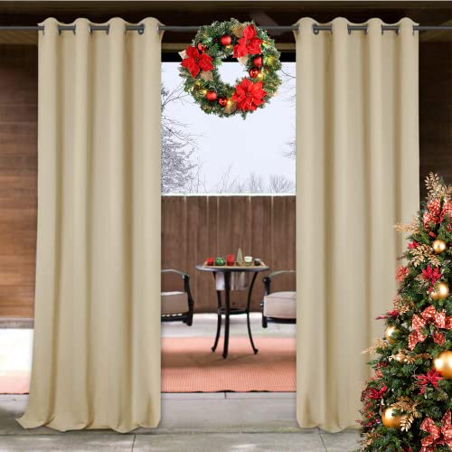 StangH Outdoor Curtains Beige Waterproof - Thick Fabric Light Blocking Blackout Patio Drapes with Grommet Top Thermal Insulated Drapes for Lanai/Porch/Open-air Dining, Cream Beige, W52 x L84, 1 Panel