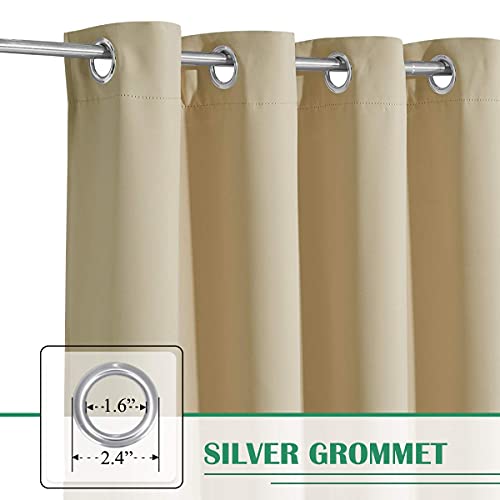 StangH Outdoor Curtains Beige Waterproof - Thick Fabric Light Blocking Blackout Patio Drapes with Grommet Top Thermal Insulated Drapes for Lanai/Porch/Open-air Dining, Cream Beige, W52 x L84, 1 Panel