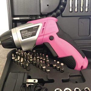 Apollo Tools Lightweight Cordless Screwdriver Set Includes Rechargeable 3.6 Volt Li-ion Screwdriver and 45 Piece Accessory Set in Black Carrying Case- Pink Ribbon- Pink - DT4944P