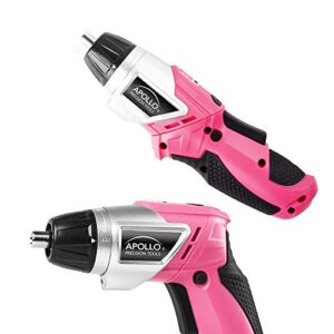 Apollo Tools Lightweight Cordless Screwdriver Set Includes Rechargeable 3.6 Volt Li-ion Screwdriver and 45 Piece Accessory Set in Black Carrying Case- Pink Ribbon- Pink - DT4944P