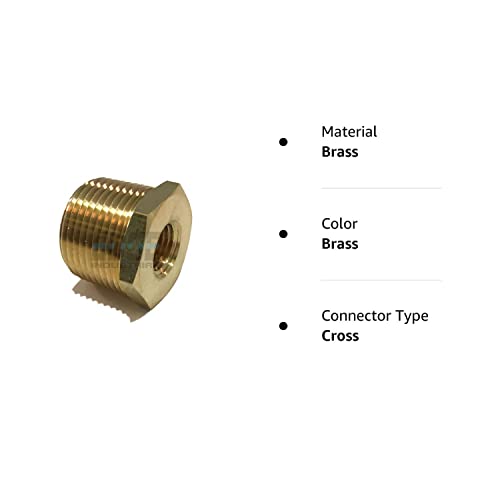 EDGE INDUSTRIAL Brass REDUCING HEX Bushing 3/4" Male NPT X 1/4" Female NPT Fuel / AIR/ Water / Oil/ Gas WOG (Qty 01)