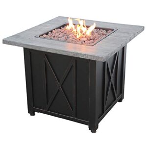 endless summer, 30" square outdoor propane fire pit with wood grain printed mantel