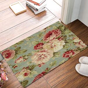 valentines roses flowers doormats spring floral vintage rug entrance door rug outdoors/indoor/bathroom/kitchen/bedroom/entryway floor mats non-slip rubber low-profile 18 x 30, red pink