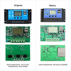 GCSOAR PWM Solar Charge Controller 10A 12V 24V Auto Work Max PV Solar Panel 100W/300W Solar Regulator with Dual 5V USB Ports LCD Display Overload Protection Timer Setting ON/Off (GC1024)