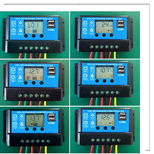 GCSOAR PWM Solar Charge Controller 10A 12V 24V Auto Work Max PV Solar Panel 100W/300W Solar Regulator with Dual 5V USB Ports LCD Display Overload Protection Timer Setting ON/Off (GC1024)