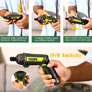 Cordless Screwdriver, 45Pcs 6N.m, TECCPO 4V Electric Power Screwdriver, 9+1 Torque Gears, Cordless Screwdriver Rechargeable with 2000mAh Li-ion, 1/4'' Hex Self-Lock Chuck, 2 LED, Adjustable 2 Position