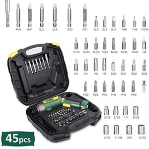 Cordless Screwdriver, 45Pcs 6N.m, TECCPO 4V Electric Power Screwdriver, 9+1 Torque Gears, Cordless Screwdriver Rechargeable with 2000mAh Li-ion, 1/4'' Hex Self-Lock Chuck, 2 LED, Adjustable 2 Position