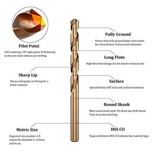 13 PCS Metric M35 Cobalt Steel Twist Drill Bit Set HSS Extremely Heat Resistant with Straight Shank to Cut Through Hard Metals Like A Hot Knife Through Butter,Such as Stainless Steel,Titanium Alloy