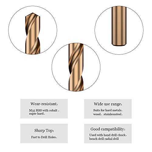 13 PCS Metric M35 Cobalt Steel Twist Drill Bit Set HSS Extremely Heat Resistant with Straight Shank to Cut Through Hard Metals Like A Hot Knife Through Butter,Such as Stainless Steel,Titanium Alloy