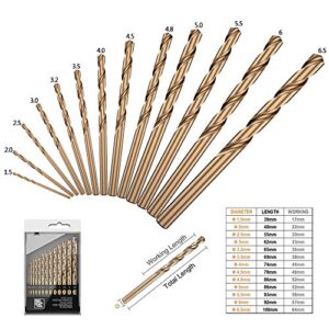 13 PCS Metric M35 Cobalt Steel Twist Drill Bit Set HSS Extremely Heat Resistant with Straight Shank to Cut Through Hard Metals Like A Hot Knife Through Butter,Such as Stainless Steel,Titanium Alloy