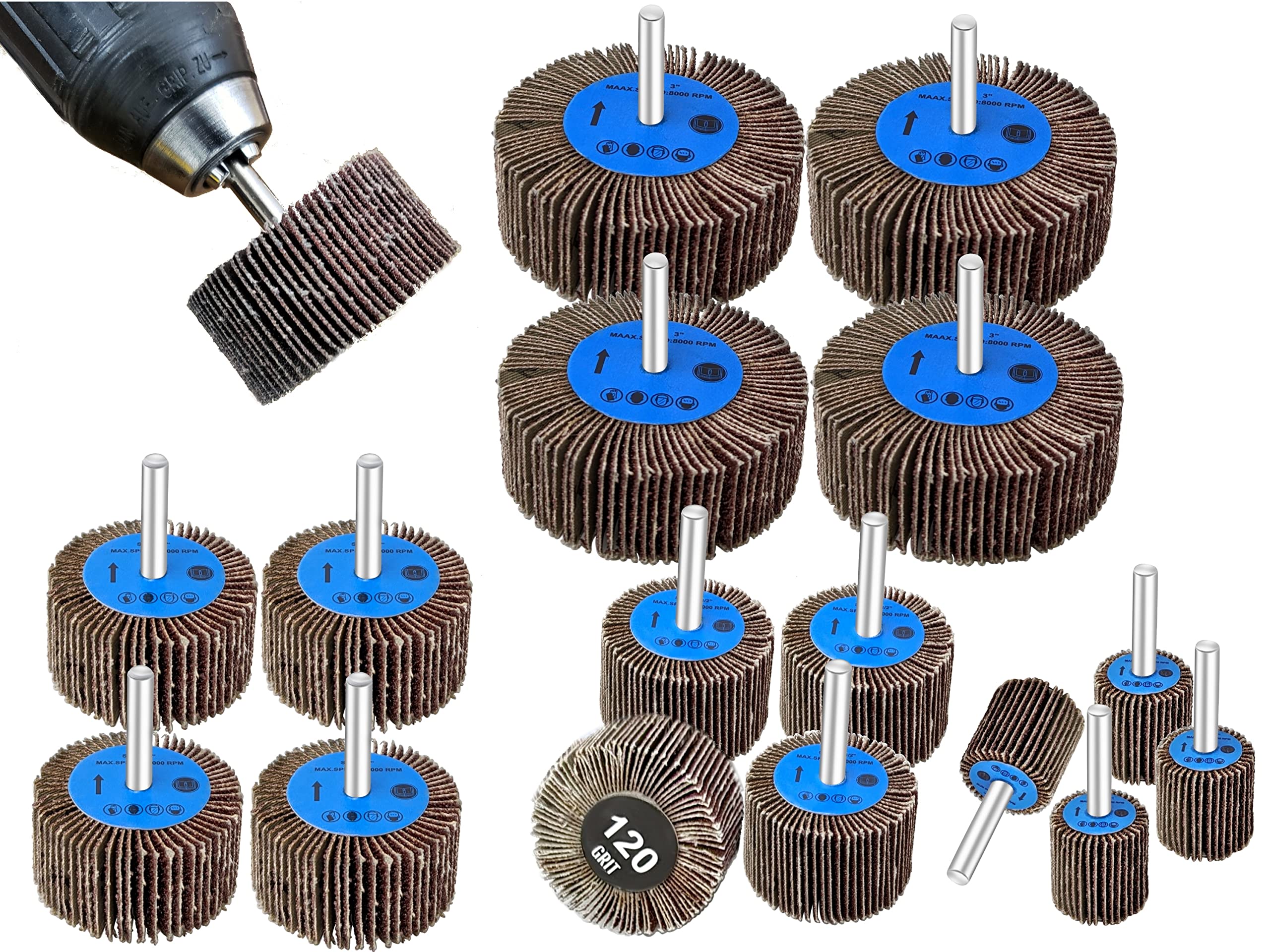 LINE10 Tools 40pk Flap Sanding Wheels Kit fits Drill and Die Grinder for Wood and Metal (16)