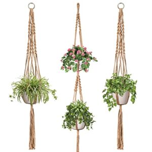 timeyard macrame plant hangers set of 3 - handmade indoor outdoor hanging planter plant holder - modern boho home decor