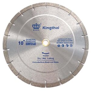 kingthai 10 inch wet dry segmented cutting concrete diamond saw blade for masonry with 25.4mm arbor