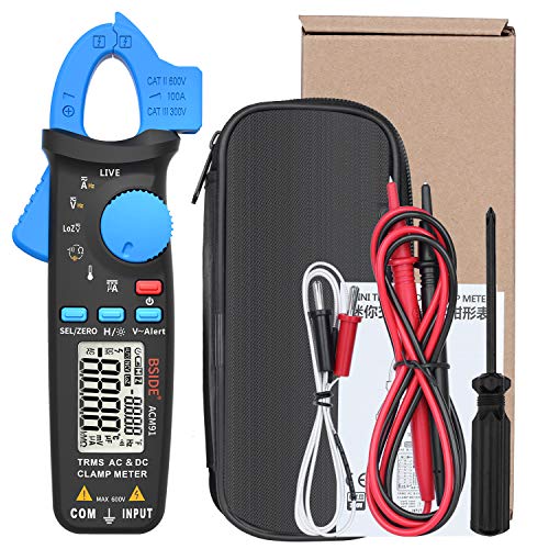 Bside ACM91 1mA Clamp Meter DC/AC Current True RMS Auto-Ranging 6000 Counts Multimeter Live Check V-Alert Temperature Capacitance Frequency Tester with Back Clip