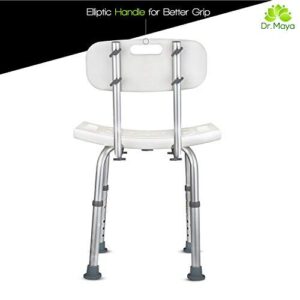 Dr. Maya Bath and Shower Chair Seat with Back (Adjustable) - Anti-Slip Bench Bathtub Stool for Elderly or Seniors (Bathroom Safety) - with Free Suction Assist Grab Bar