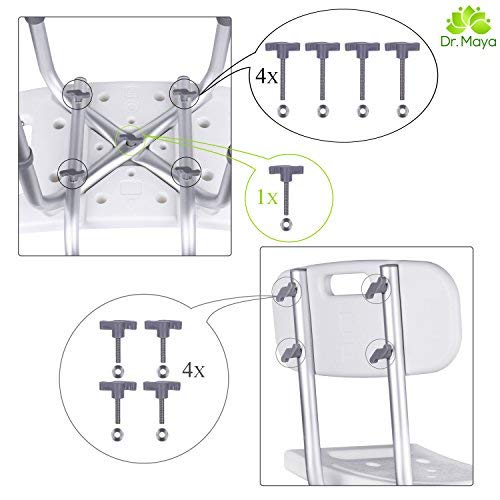 Dr. Maya Bath and Shower Chair Seat with Back (Adjustable) - Anti-Slip Bench Bathtub Stool for Elderly or Seniors (Bathroom Safety) - with Free Suction Assist Grab Bar