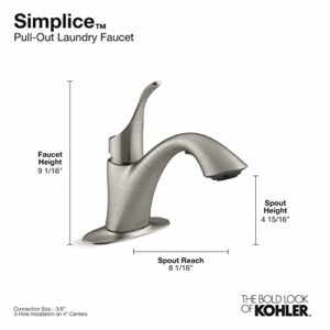 KOHLER K-22035-CP Simplice Laundry Sink Faucet, Single Handle, Pull Down Faucet , 2-function Spray Head, 3-hole Install, Utility Sink Faucet in Polished Chome