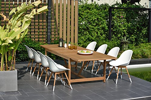 Brampton 9 Piece Outdoor Eucalyptus Extendable Dining Set | Perfect for Patio | with Teak Finish