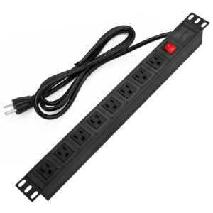 btu power strip surge protector rack-mount pdu, 8 right angle outlets wide-spaced, mountable power strip heavy duty for server racks, commercial, 300j (black 6ft)