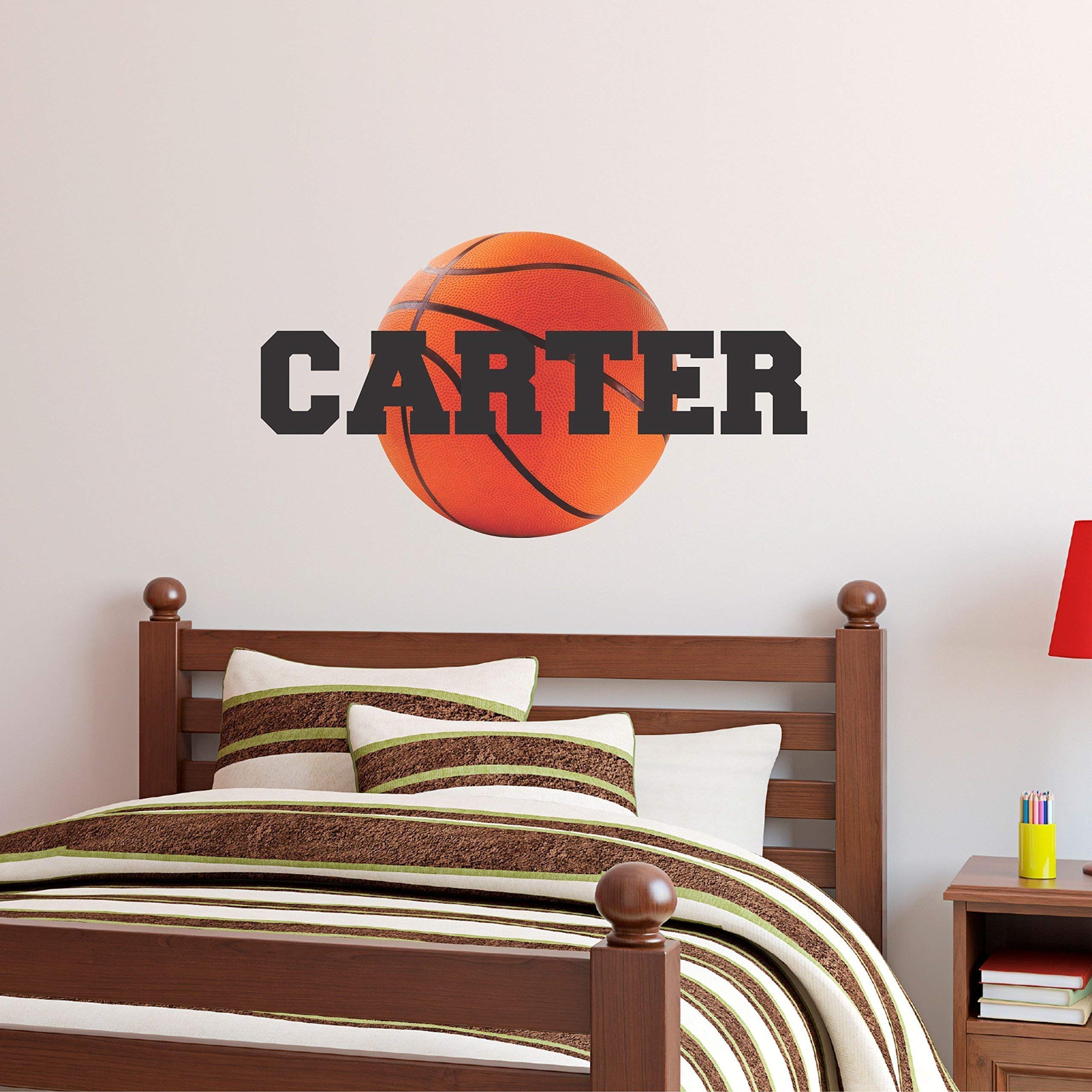 Custom Name Basketball Personalized Wall Decal - Boys Girls Personalized Name Basketball Sports Wall Sticker - Custom Name Sign - Custom Name Stencil Monogram - Boys Girls Room Wall Decor …