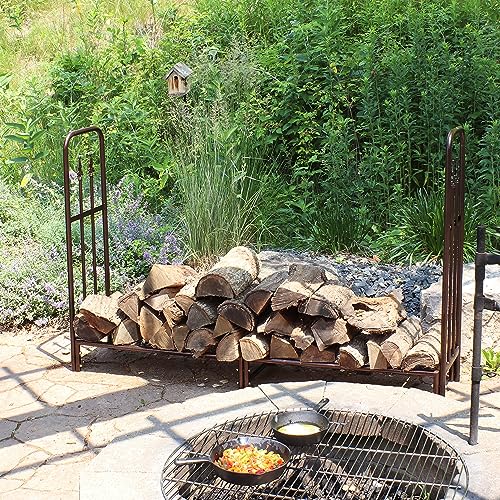 Sunnydaze Indoor/Outdoor 6-Foot Decorative Firewood Log Rack - Powder-Coated Steel Wood and Kindling Holder - Bronze