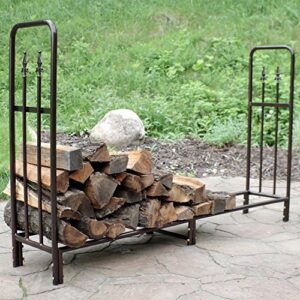 Sunnydaze Indoor/Outdoor 6-Foot Decorative Firewood Log Rack - Powder-Coated Steel Wood and Kindling Holder - Bronze