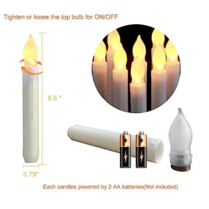 Amagic 12 Pcs Flameless LED Taper Candles, No Remote, Magical Hanging Floating Candles, Battery Operated Candlesticks, Electric Fake Candles Flickering 6.5" for Halloween Party Church Christmas Decor