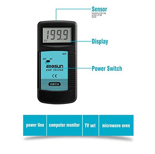 allsun Digital EMF Tester Electromagnetic Radiation Meter Electromagnetic Field Wave Detector Magnitude Detector Handheld LCD Household Dosimeter