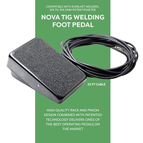 NOVA TIG Welding Foot Pedal, Compatible with Everlast Welders, 7-Pin TIG Plug, 25-ft Cable, 22k to 25k Ohm Potentiometer