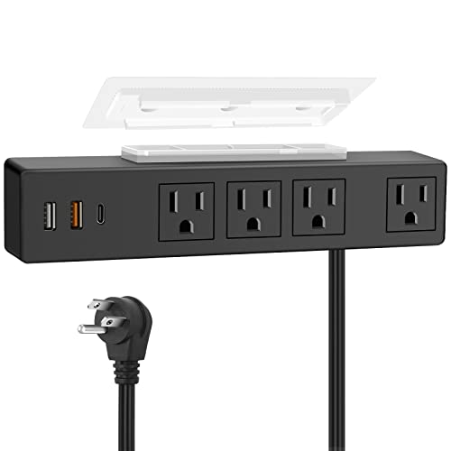 Type-C Under Desk Power Strip, Adhesive Wall Mount Power Strip with USB C Ports, Power Strip Socket Outlet, 4 AC Plug.20W 2 USB-A,1 PD Fast Charging 18W USB-C for Kitchen, Office, Home, Hotel (Black)