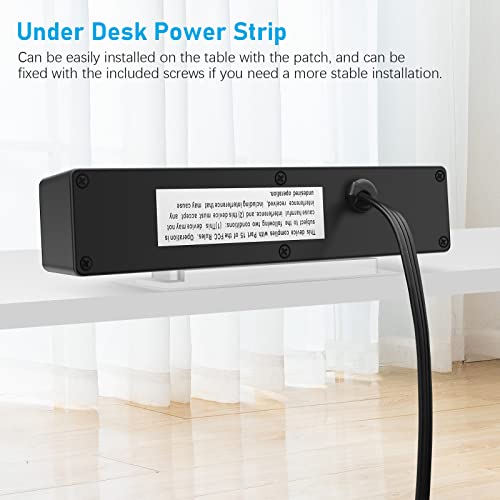 Type-C Under Desk Power Strip, Adhesive Wall Mount Power Strip with USB C Ports, Power Strip Socket Outlet, 4 AC Plug.20W 2 USB-A,1 PD Fast Charging 18W USB-C for Kitchen, Office, Home, Hotel (Black)