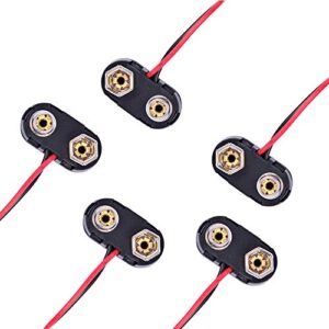 lampvpath (pack of 5) t-type 9v battery connector, 9 volt battery clip, 9v battery clip connector with wire and hard buckle plastic housing