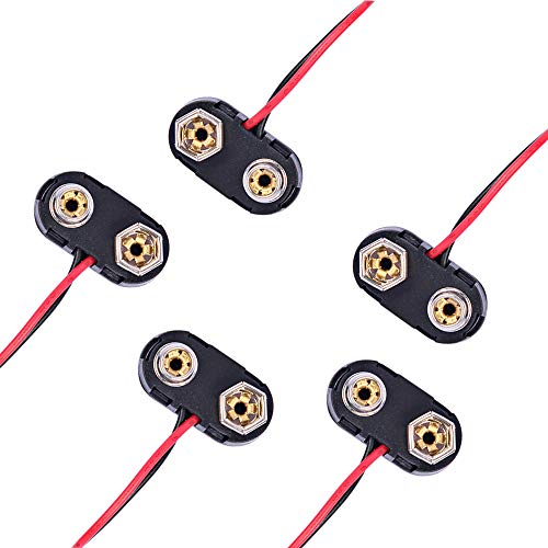 LAMPVPATH (Pack of 5) T-Type 9V Battery Connector, 9 Volt Battery Clip, 9V Battery Clip Connector with Wire and Hard Buckle Plastic Housing