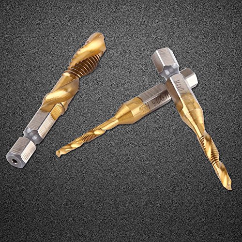 Hex Shank Drill Bits 6pcs Spiral Drill Bit HSS Combination Drill Tap Bit Hex Shank Countersink Tap Drill Bit Set Titanium Coated Countersink Bit 6pcs Combination Drill and Tap Set