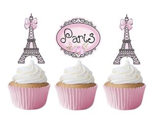 paris cupcake toppers 12 pcs, pink ooh la la cake picks birthday decoration party supplies, eiffel tower baby shower, wedding, bachelorette