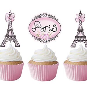 Paris Cupcake Toppers 12 pcs, Pink Ooh La La Cake Picks Birthday Decoration Party Supplies, Eiffel Tower Baby Shower, Wedding, Bachelorette