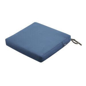 classic accessories ravenna water-resistant 19 x 19 x 3 inch patio seat cushion, empire blue, chair seat cushion