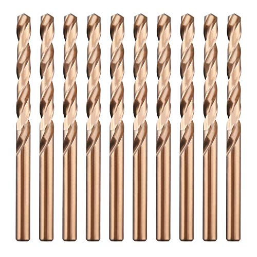 1/4" M35 Cobalt HSS Jobber Length Twist Drill Bit with Straight Shank,Heavy Duty, Pack of 10 PCS, Drilling for Cast Iron, Heat-Treated Steel, Stainless Steel and Other Hard Materials