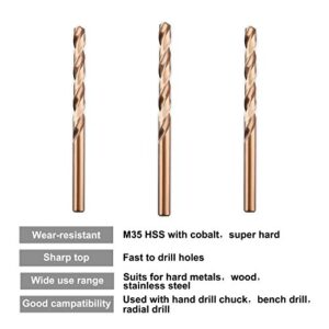 1/4" M35 Cobalt HSS Jobber Length Twist Drill Bit with Straight Shank,Heavy Duty, Pack of 10 PCS, Drilling for Cast Iron, Heat-Treated Steel, Stainless Steel and Other Hard Materials