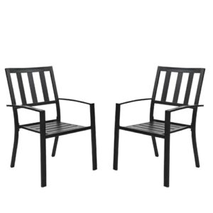 phi villa patio dining chairs, 300lbs stackable wrought outdoor metal dining chairs with armrest for outdoor kitchen garden, backyard - 2 pack