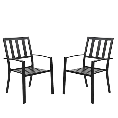 PHI VILLA Patio Dining Chairs, 300Lbs Stackable Wrought Outdoor Metal Dining Chairs with Armrest for Outdoor Kitchen Garden, Backyard - 2 Pack