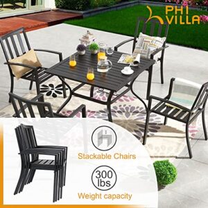 PHI VILLA Patio Dining Chairs, 300Lbs Stackable Wrought Outdoor Metal Dining Chairs with Armrest for Outdoor Kitchen Garden, Backyard - 2 Pack