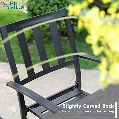 PHI VILLA Patio Dining Chairs, 300Lbs Stackable Wrought Outdoor Metal Dining Chairs with Armrest for Outdoor Kitchen Garden, Backyard - 2 Pack