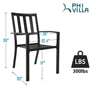 PHI VILLA Patio Dining Chairs, 300Lbs Stackable Wrought Outdoor Metal Dining Chairs with Armrest for Outdoor Kitchen Garden, Backyard - 2 Pack