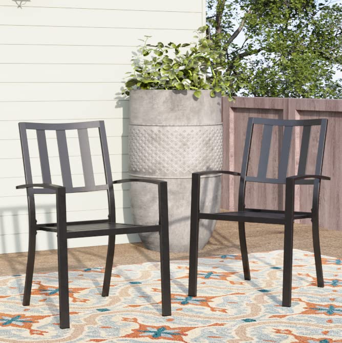 PHI VILLA Patio Dining Chairs, 300Lbs Stackable Wrought Outdoor Metal Dining Chairs with Armrest for Outdoor Kitchen Garden, Backyard - 2 Pack